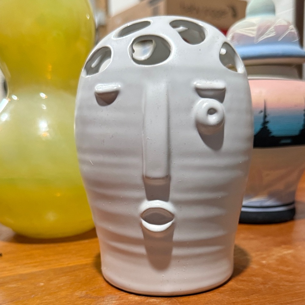 Urban Outfitters White Ceramic Abstract Face Vase